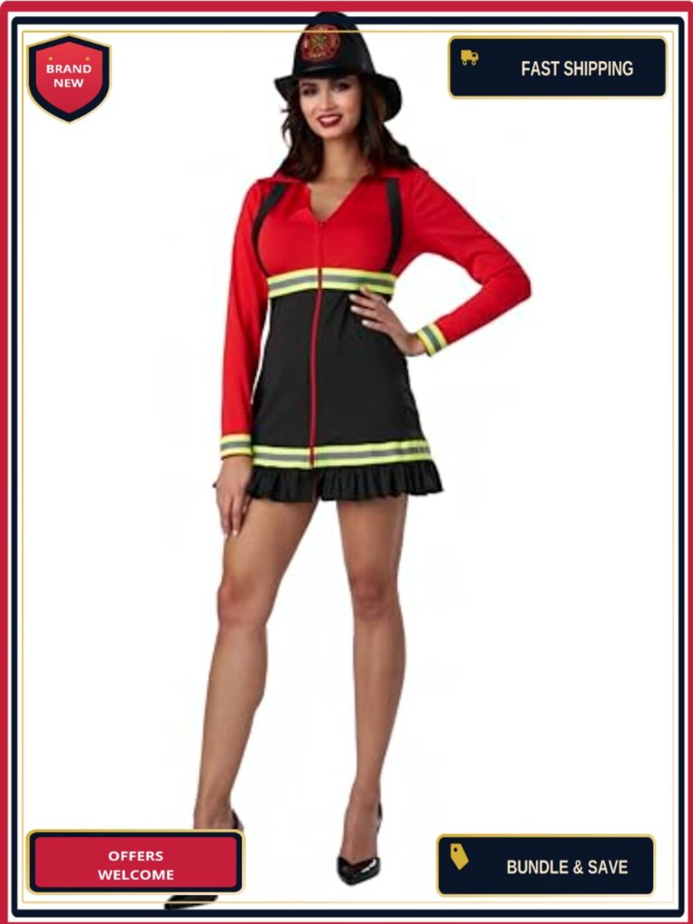 Sexy Firefighter Costume for Adults Halloween Outfit with Hat Polyester